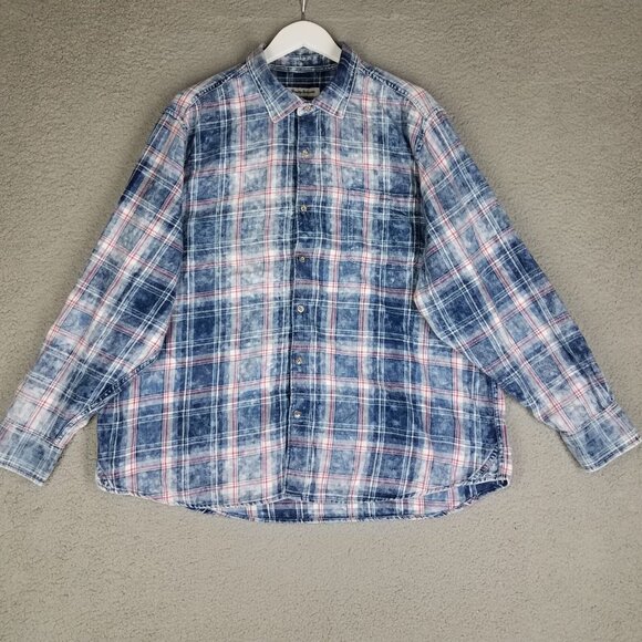 Tommy Bahama Button Up Shirt Adult XXL Plaid Acid Wash Blue Casual Beach Men's - Picture 1 of 13
